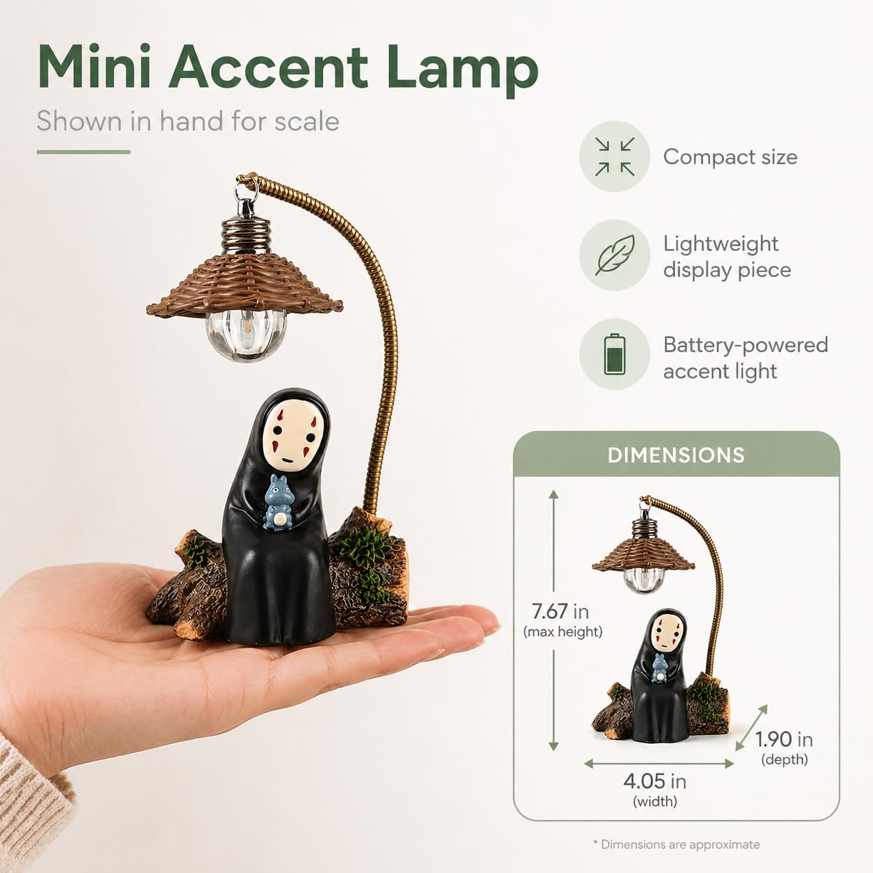Amallino No Face Lamp, No Face Night Light, Mini Resin Anime Desk Lamp, Battery Operated Cute Room Decor Gift for Bedroom Shelf Office