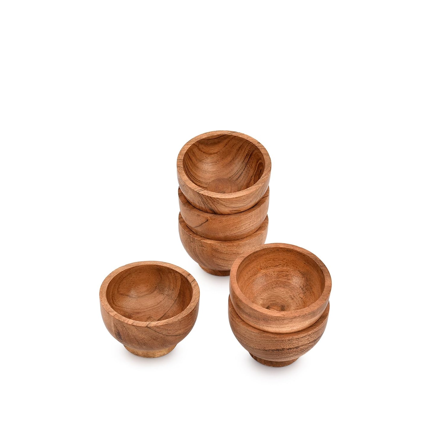 Kimona Snack Bowl Acacia Wood for serving dip sauce snack rice salt & Condiments | Charcuterie board accessories (3" X 3" X 2") (Set of 6)