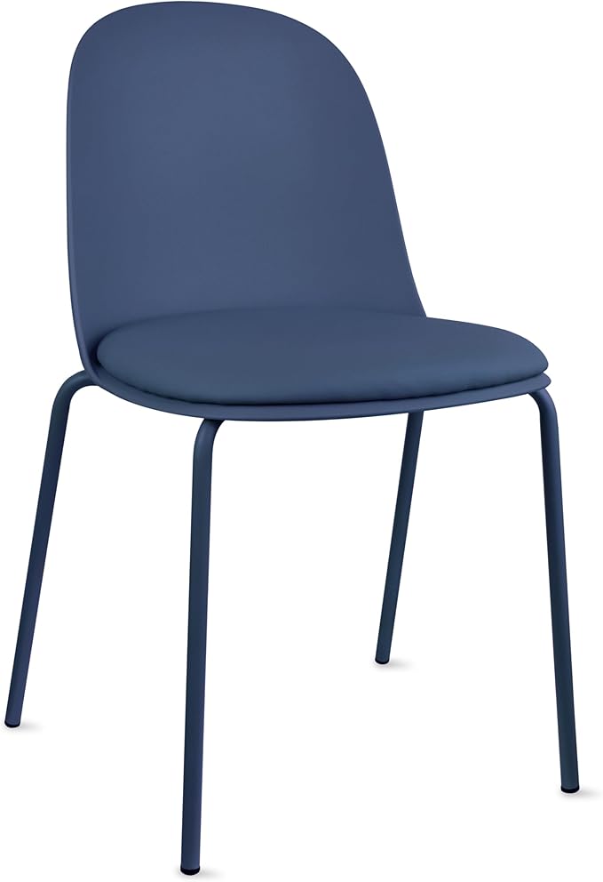 2xhome Parent Modern Stackable Armless Dining Chair | Plastic Shell Seat with Metal Legs | Indoor or Outdoor Use | Home Kitchen Patio (1, Blue, Padded Seat)