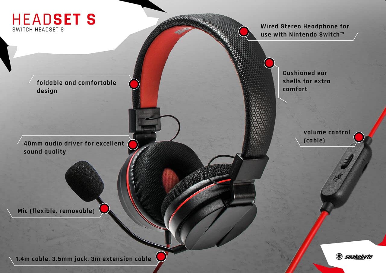 Snakebyte Head Set S - On Ear Stereo Headset PlayStation 4 Headset for Gaming Consoles with detachable Mic, Inline Control, Wired 3.5Mm Gaming Headphone for Xbox One/PlayStation 4