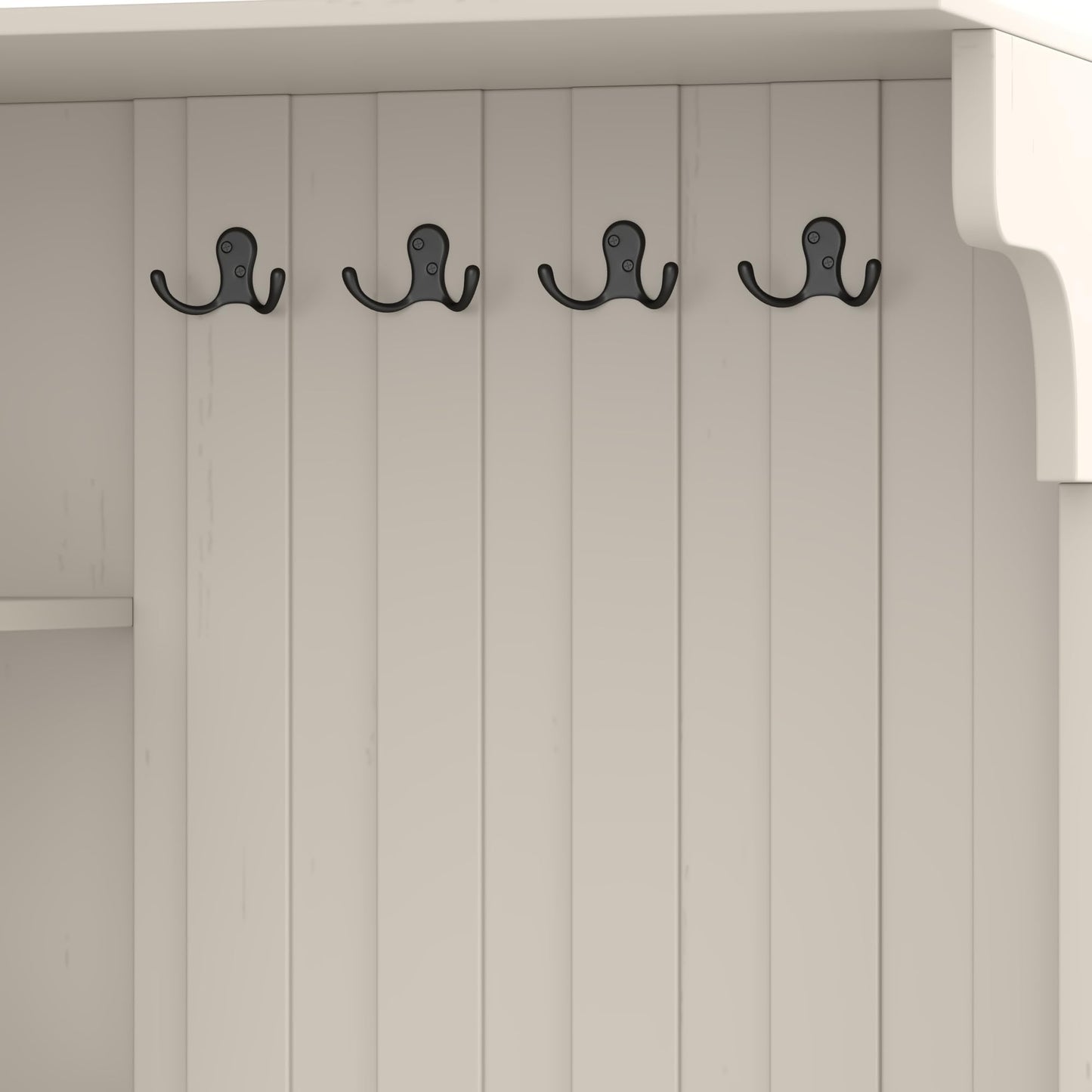 KEIKI Multifunction Entryway Storage Cabinet Set with Bench, Modular Hallway Organizer with Hooks, Open Shelves, Hidden Storage, Farmhouse Accent Cabinet for Living Room, Kitchen, Entryway, Beige