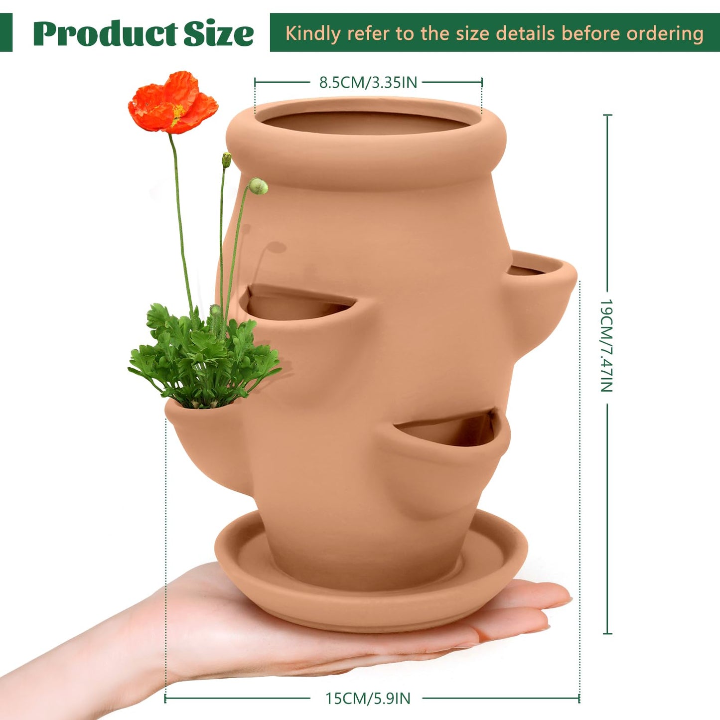 Strawberry Tower Pot Planter,Vertical Multi Pocket Ceramic Strawberry Succulent Planter Tower for Outdoor Plants
