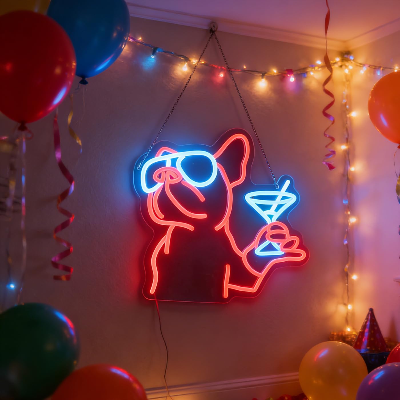 French Bulldog Drink Led Neon Light,Dog Cocktail Neon Sign,Pet Animal Room Wall Decor,Game Room Wall Art Decor, Dog Lover Gifts,Christmas Birthday Gifts