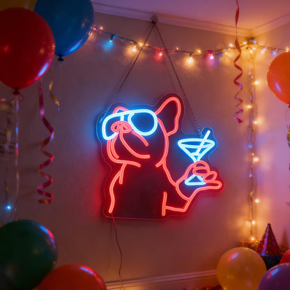 French Bulldog Drink Led Neon Light,Dog Cocktail Neon Sign,Pet Animal Room Wall Decor,Game Room Wall Art Decor, Dog Lover Gifts,Christmas Birthday Gifts