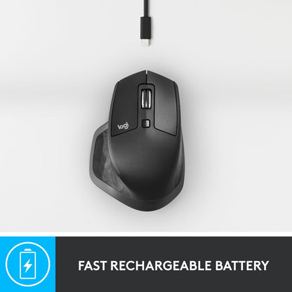 Logitech MX Master 2S Bluetooth Edition Wireless Mouse, Multi-Surface, Hyper-Fast Scrolling, Ergonomic, Rechargeable, Connects Up to 3 Mac/PC Computers - Graphite