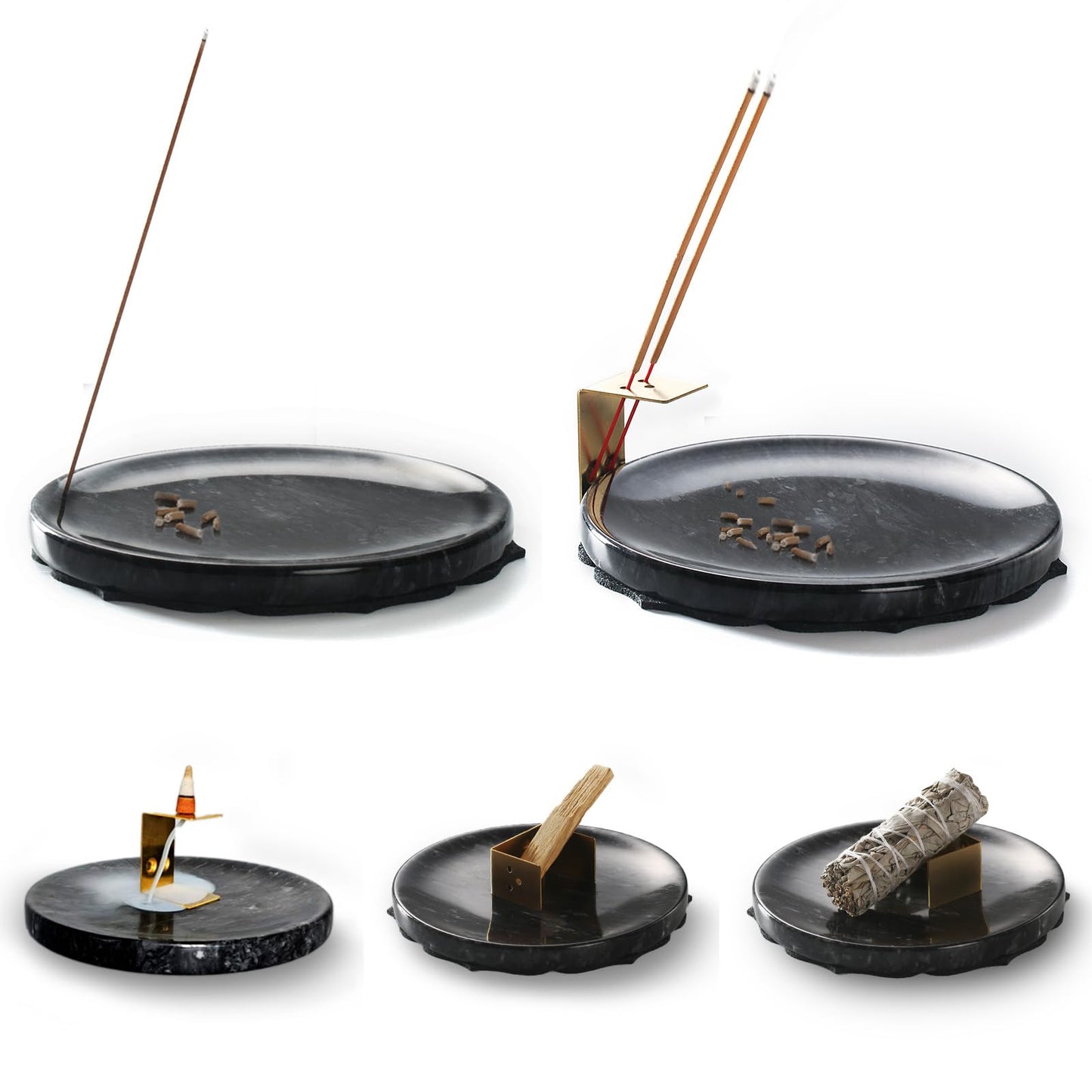 5-in-1 Multi-Function Marble Incense Holder | 7.1-Inch Natural Marble Burner, All-in-One for Cones & Sticks, Heat-Resistant Aromatherapy Tray with Non-Slip Base (Gift Box Included)