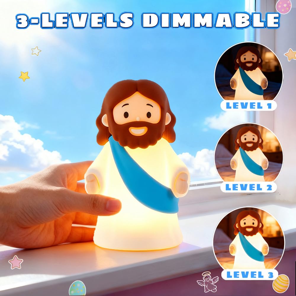 Jesus Night Light Rechargeable Bedside Night Light Dimmable Silicone LED Light Ideal for Religious Gatherings, Gifts for Sunday School, Baptism Presents, Easter Egg Decorations (blue) (Blue)