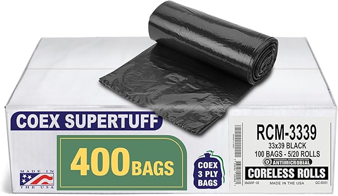 Aluf Plastics - Thick Trash Bags, 33 Gallon, 1.25 Mil