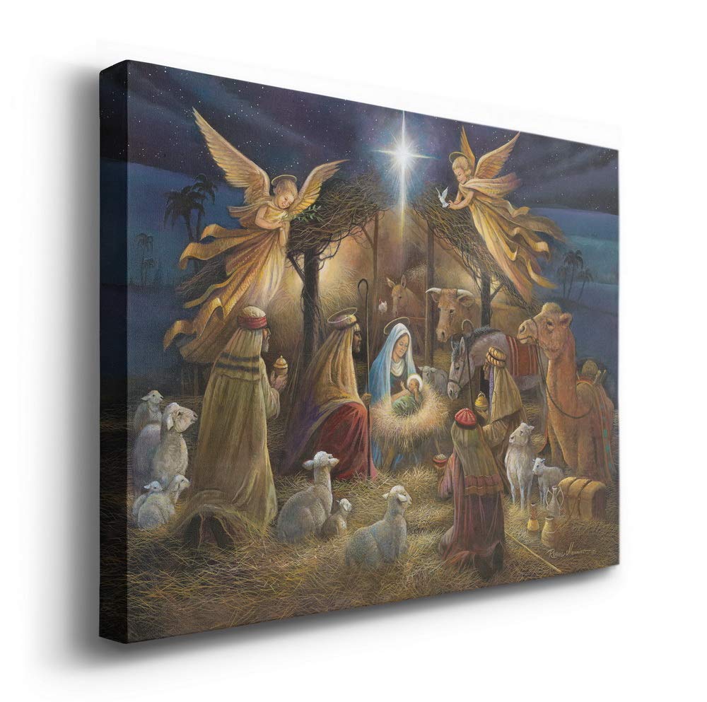 Renditions Gallery Nativity Scene Wall Art, Christ in a Manger, Jesus Christ, Mary, & Joseph, Religious Christmas Scene, Gallery Wrapped Canvas Decor, Ready to Hang, 8 in H x 12 in W, Made in America