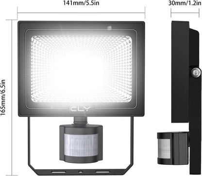 CLY 25W Security Lights Outdoor Motion Sensor, 2100 Lumen IP66 Waterproof LED Floodlight with Smart PIR Sensor, 6500K PIR Sensor Security Light, Outside Light with Sensor for Backyard, Garden, Doorway