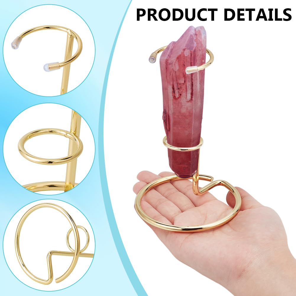 NBEADS 3 Pcs Crystal Wand Display Stand, Rock Display Stands Iron Arms Display Stand Display Easel Holder for Small Gemstones Crystal Mineral Agate, 3.4x5.1inch, Light Gold