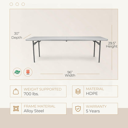OEF Furnishings OEFCMFIH3096 Rectangular Commercial-Grade Premium Industrial Fold-in-Half Blow-Molded Folding Table with 18-Gauge Steel Frame and Thick Top (Rectangle, 30" × 96", Speckled Gray Top)