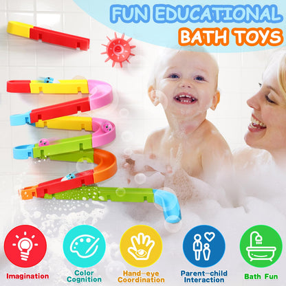 Nuheby Bath Toys Bath Track Game Shower Water Toys Watermill Slide Bath Toy Toddler Bath Time Multicoloured Diy Sucking Orbit with Suction Cups Kids Bathtub Toys for 3 4 5 Year Old Boys Girls