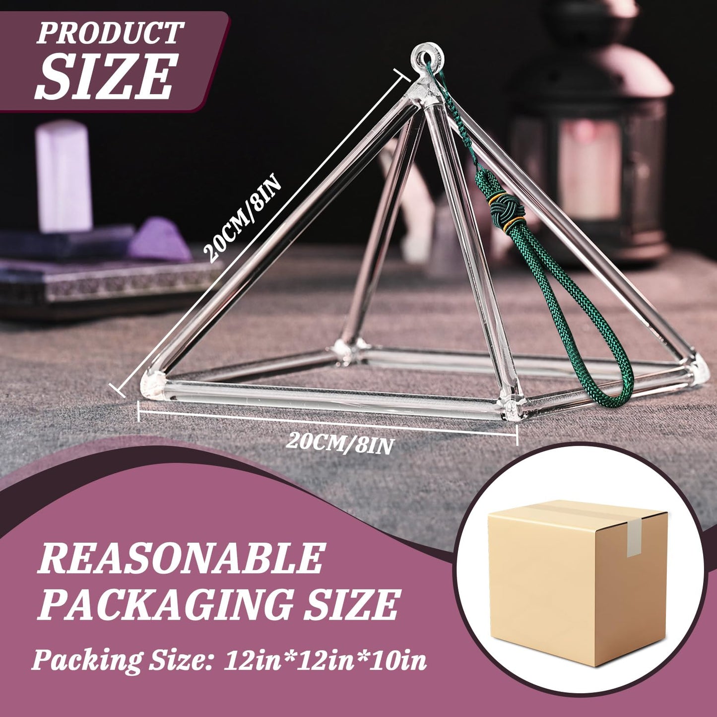 WENSYING Crystal Meditation Pyramid 8 Inch Singing Bowls Crystal Musical Instrument Geometric Tripod Yoga Meditation Wind Chime Percussion Instrument With Percussion Stick