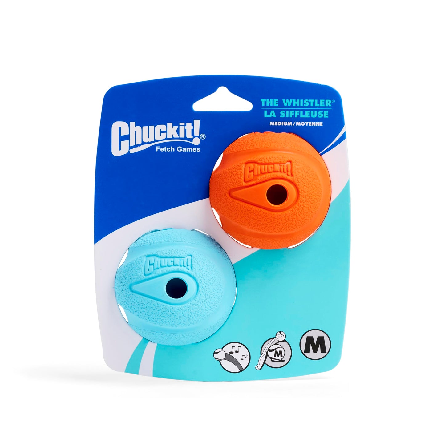 Chuckit! Interactive Ball Dog Toy Whistler Noise, Durable Rubber Dog Balls, Launcher Thrower Compatible Interactive Toys for Dogs for Boredom, Medium, Pack of 2