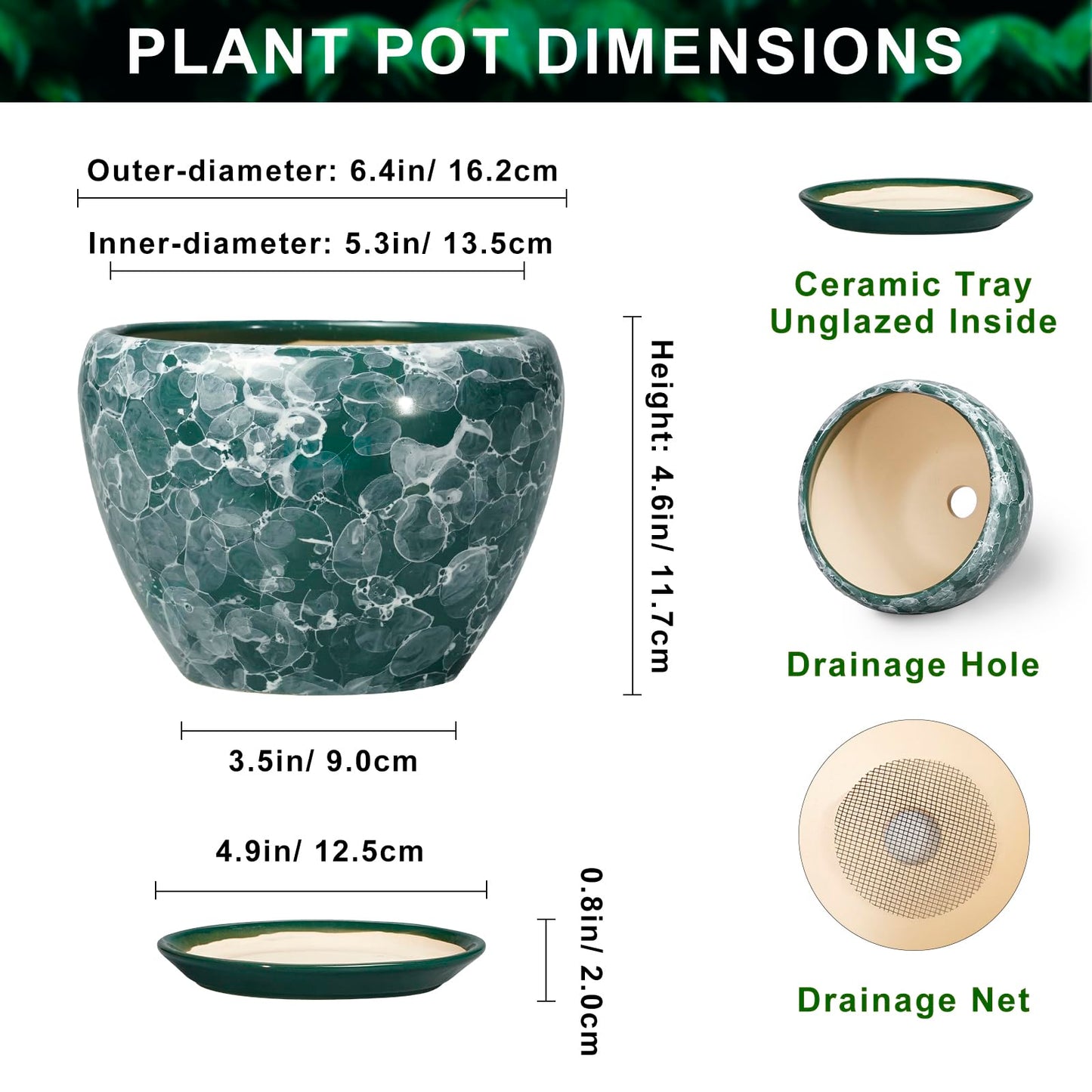 Thirtypot 6 Inch Planter - Ceramic Plant Pots Indoor with Drainage Hole and Saucer, Indoor Plant Pots for Flowers Plants, Round Modern Small Planter, Bedroom Decor, Plants Lover Gift, Bubble Green