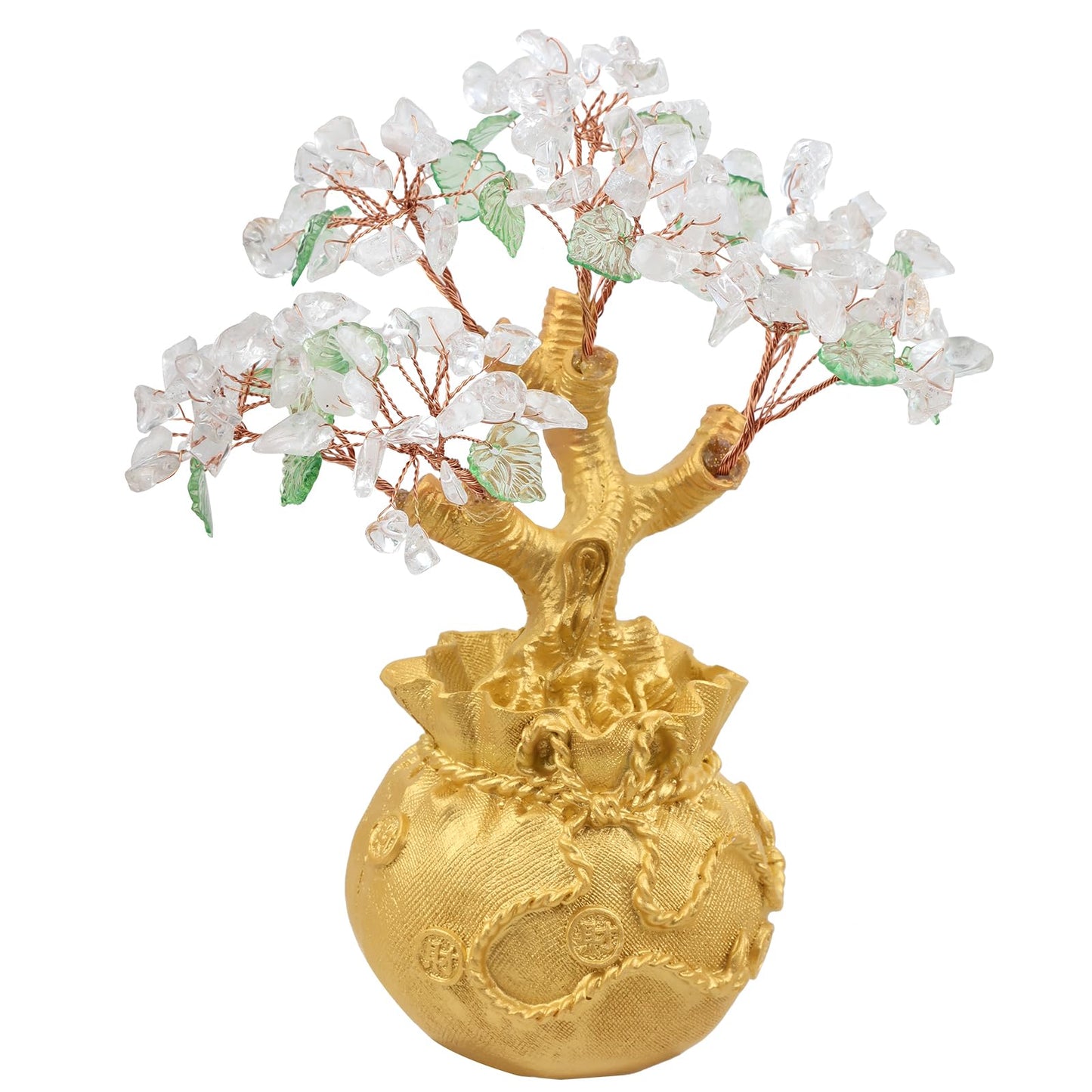Rockcloud Crystal Money Tree with Golden Money Bag, Feng Shui Cabinet Decoration for Wealth and Luck Bonsai Home Office Ornament, Rock Crystal