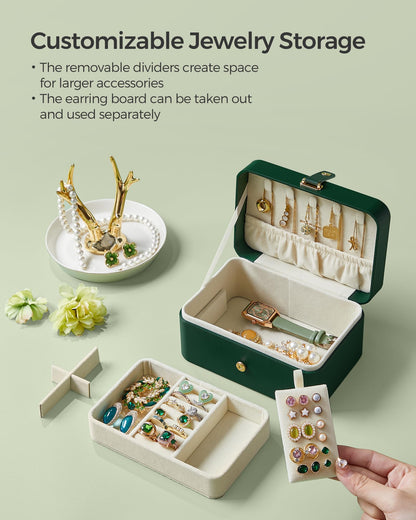 SONGMICS Jewelry Organizer Box, Travel Jewelry Case, 2-Layer Travel Case for Earrings, Necklaces, Bracelets - Portable Jewelry Storage with Large Capacity, Gift Idea, Forest Green UJBC166C01