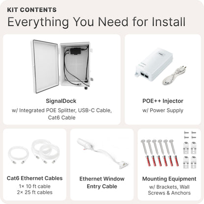 Waveform SignalDock Outdoor Gateway Enclosure | for T-Mobile Home Internet, G5AR | IP67 Weatherproof | Complete Kit w/PoE++, 3X Ethernet Cables & Window Entry Cable, Install Manual