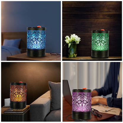 Enaroma Fragrance Wax Melts Warmer with 7 Colors LED Changing Light Classic Black Forest Design Scent Oil Candle Warmer for Home Skull