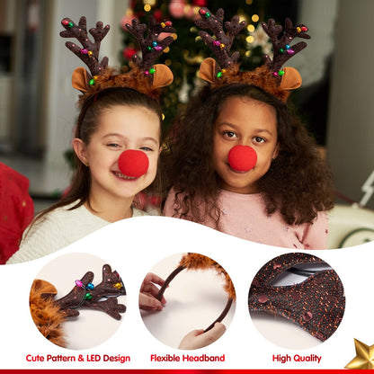 JOYIN Christmas 2PCS Reindeer Headband, Light-Up LED Antlers Reindeer Hat Holiday Headbands for Christmas Party Supplies and Holiday Parties Favors (ONE SIZE FITS ALL)