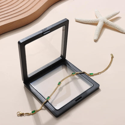 Sanfenly Gold Bracelet for Women Non Tarnish Dainty 14K Gold Plated Thin Stainless Steel Cute Emerald Green Cubic Zirconia Simulated Diamond Charm May Birthstone Bracelet Trendy Adjustable Simple Link Chain Waterproof Bracelet