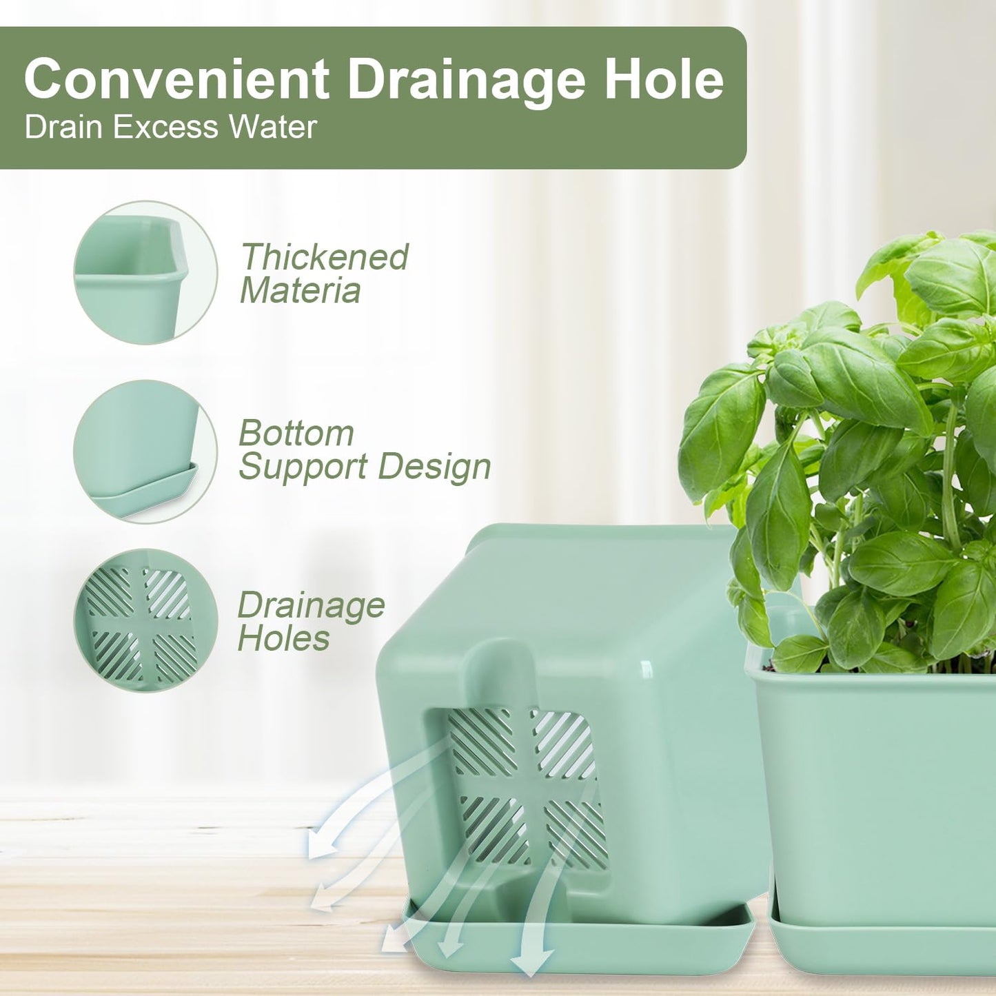 Oliz Herb Garden Planter Indoor Kit Pots for Indoor/Outdoor Plants 4 Packs Windowsill Plant Pots with Drainage and Tray, Window Pot for Indoor Plants (Green)
