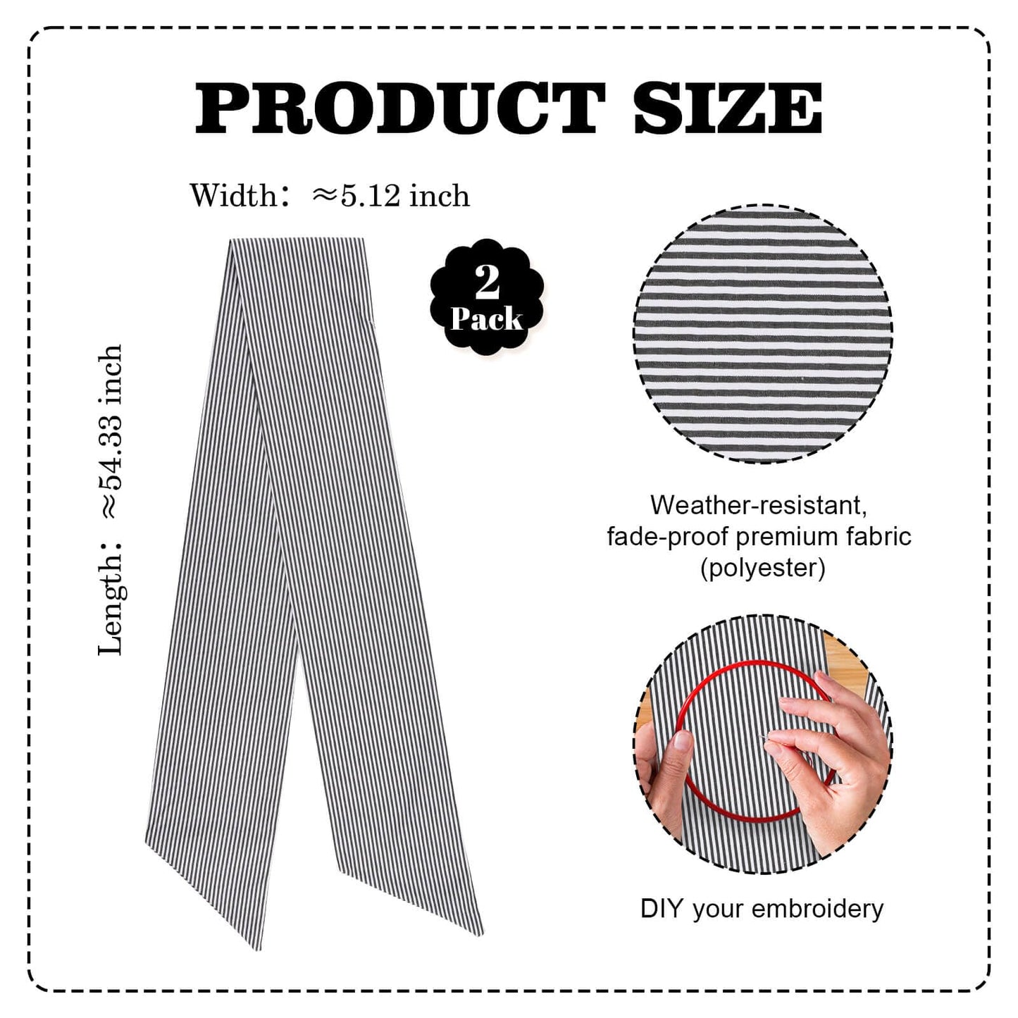 Kutyndrix Black and White Striped Wreath Sash 2 Pack for Front Door, 5.12" x 54.33" Each Modern Farmhouse Door Ribbon Decorations Set