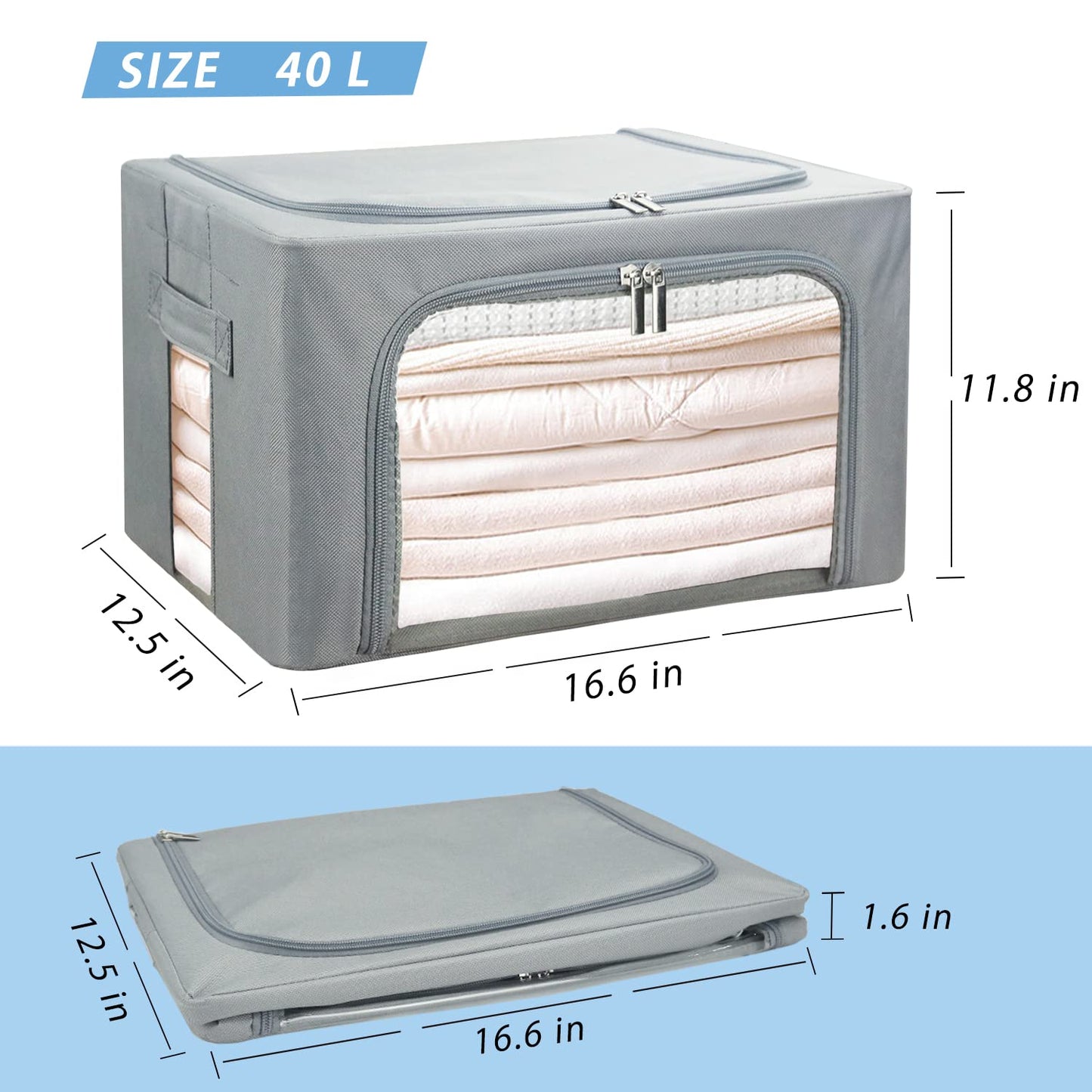 UUBEMM Clothes Storage Bins with Foldable Sturdy Frame,Stackable Storage Box for Closet Shelf Organizers for Seasonal Clothing,Blankets,Towel Bed Sheets,Toys Gift Others (Medium -40L x3PACK, Grey)