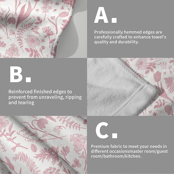 Spring Floral Hand Towels for Bathroom Set of 2 Pink White Flower Leaves