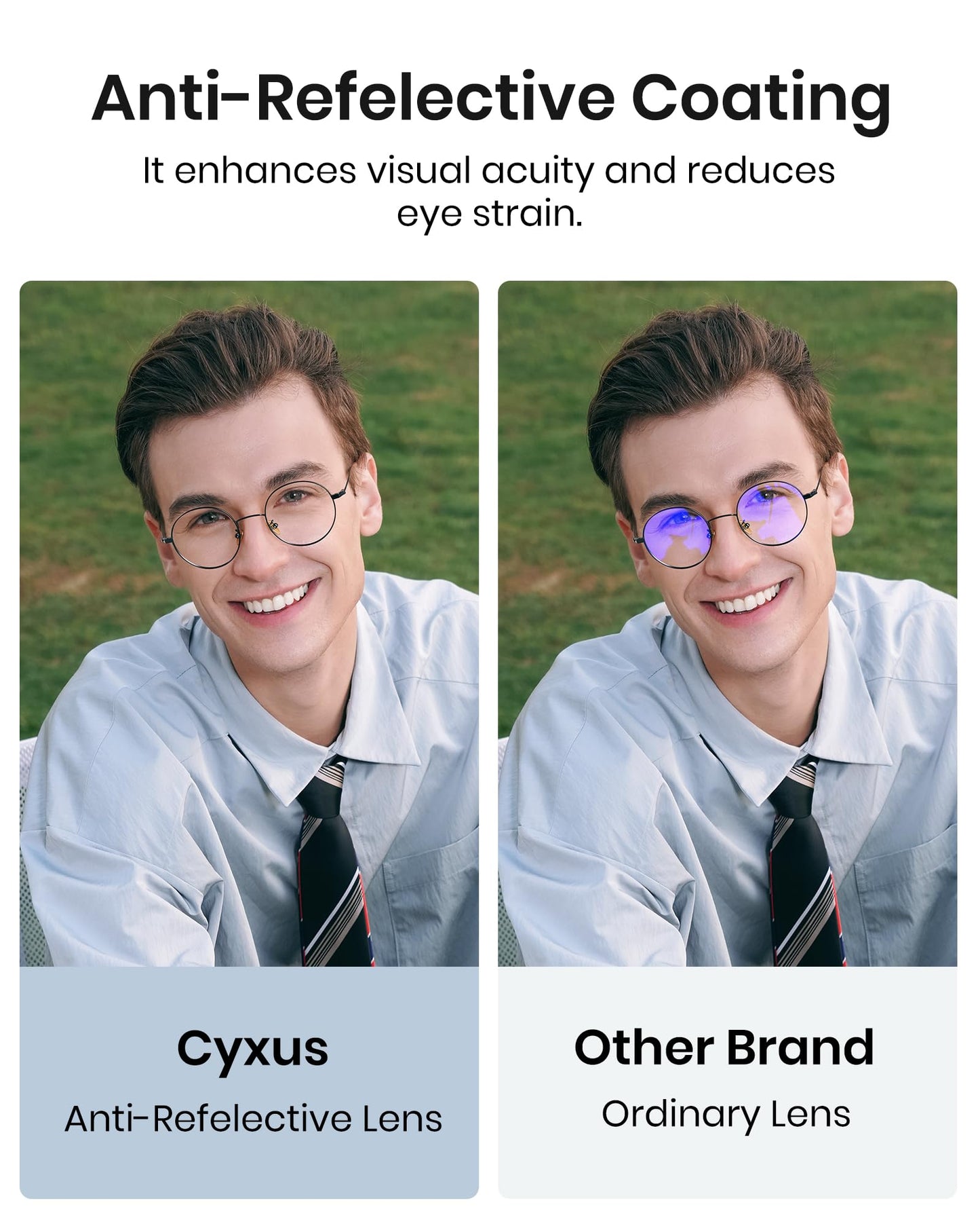 Cyxus Blue Light Glasses for Men Women Round Wire Frame UV Blocking Computer Glasses Clear Lens Metal Ultra Light Eyewear