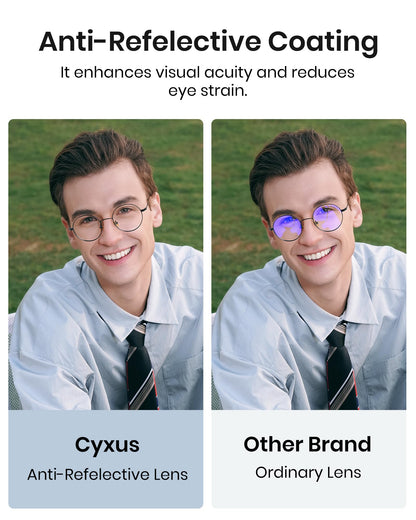 Cyxus Blue Light Glasses for Men Women Round Wire Frame UV Blocking Computer Glasses Clear Lens Metal Ultra Light Eyewear