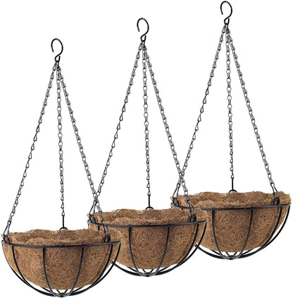 Tosnail 3 Pack 10" Metal Hanging Flower Pots Hanging Planters Plant Basket with Coco Fiber Liners