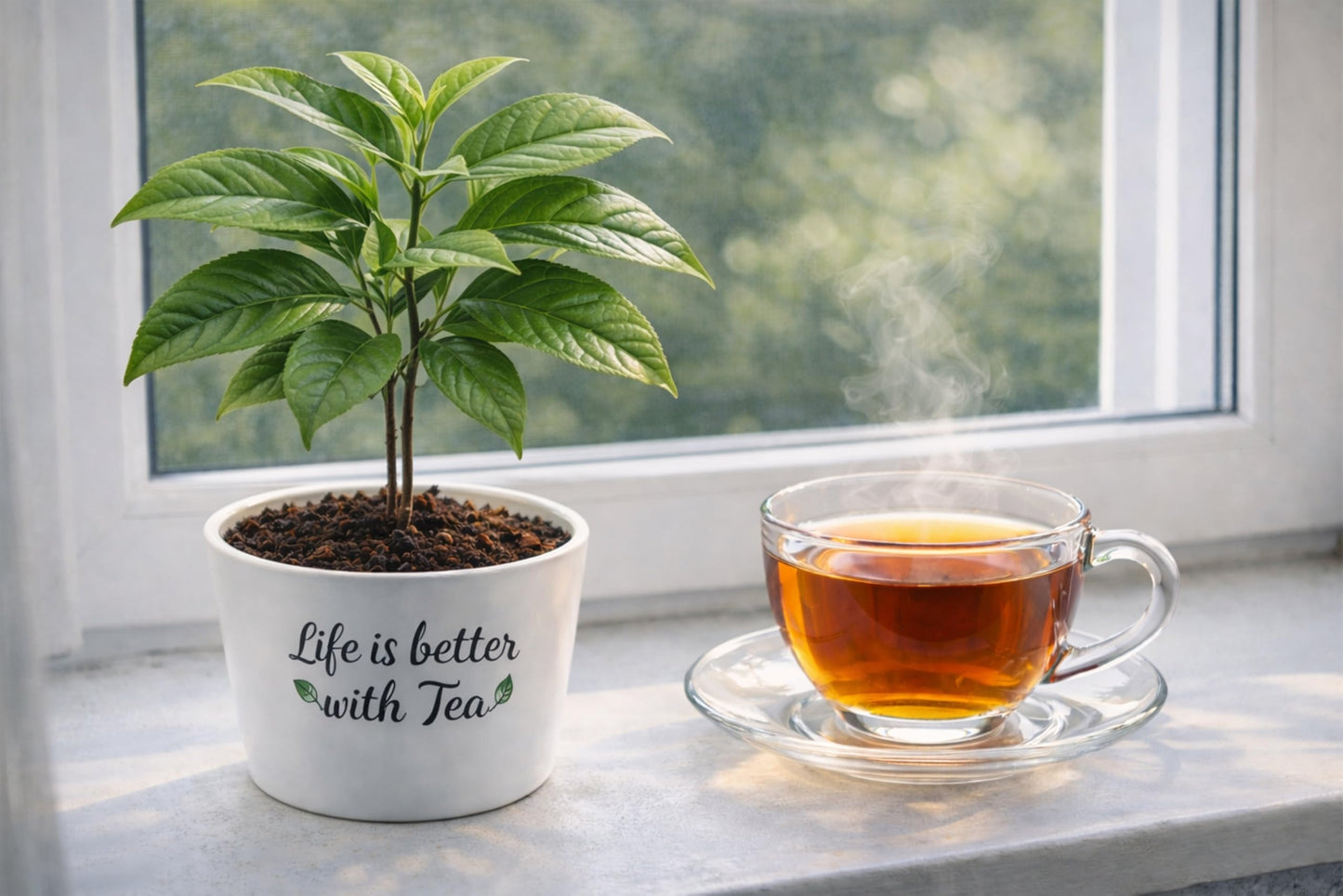 Camellia Sinensis Tea Plant | 10 Live Plants | Hedge Bush, Black, White & Green Tea Leaves, Indoor Outdoor Gardening, Aromatic Evergreen, Full Sun Shrub, Home Brewing