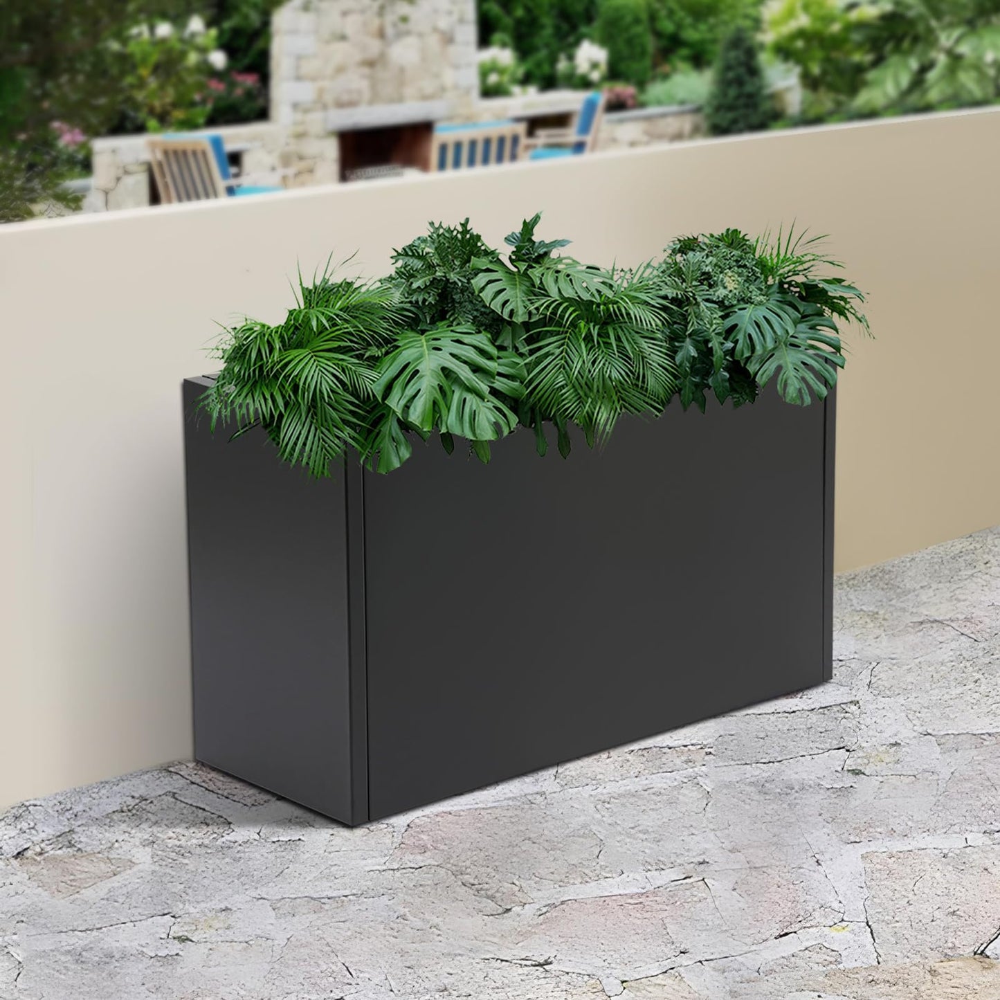 LuYuLTONG Modern Metal Planter Box, 36" L x 12" W x 20" H, Rectangular Galvanized Steel Raised Garden Bed with Drainage Hole&Gloves, Flower Planter Pot for Patio, Yard, Porch