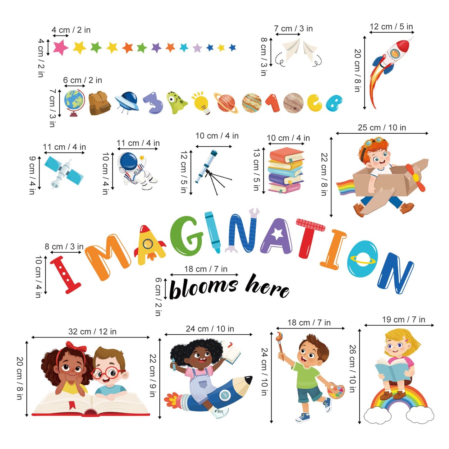 wondever Kids Inspirational Quotes Wall Decals Imagination Blooms Here Reading Corner Education Peel and Stick Wall Art Stickers for School Classroom Kids Room