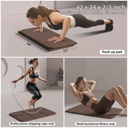Foldable Exercise & Yoga Pad for Gym or Home Use, 1.2" Thick Eco-Friendly Kneeling Pad & 14"x24" Push Up Mat for Man Woman Kids, Non-Toxic POE Kids Play Mat, Lightweight Gym Cushion for Yoga, Pilates (Dark brown+black)