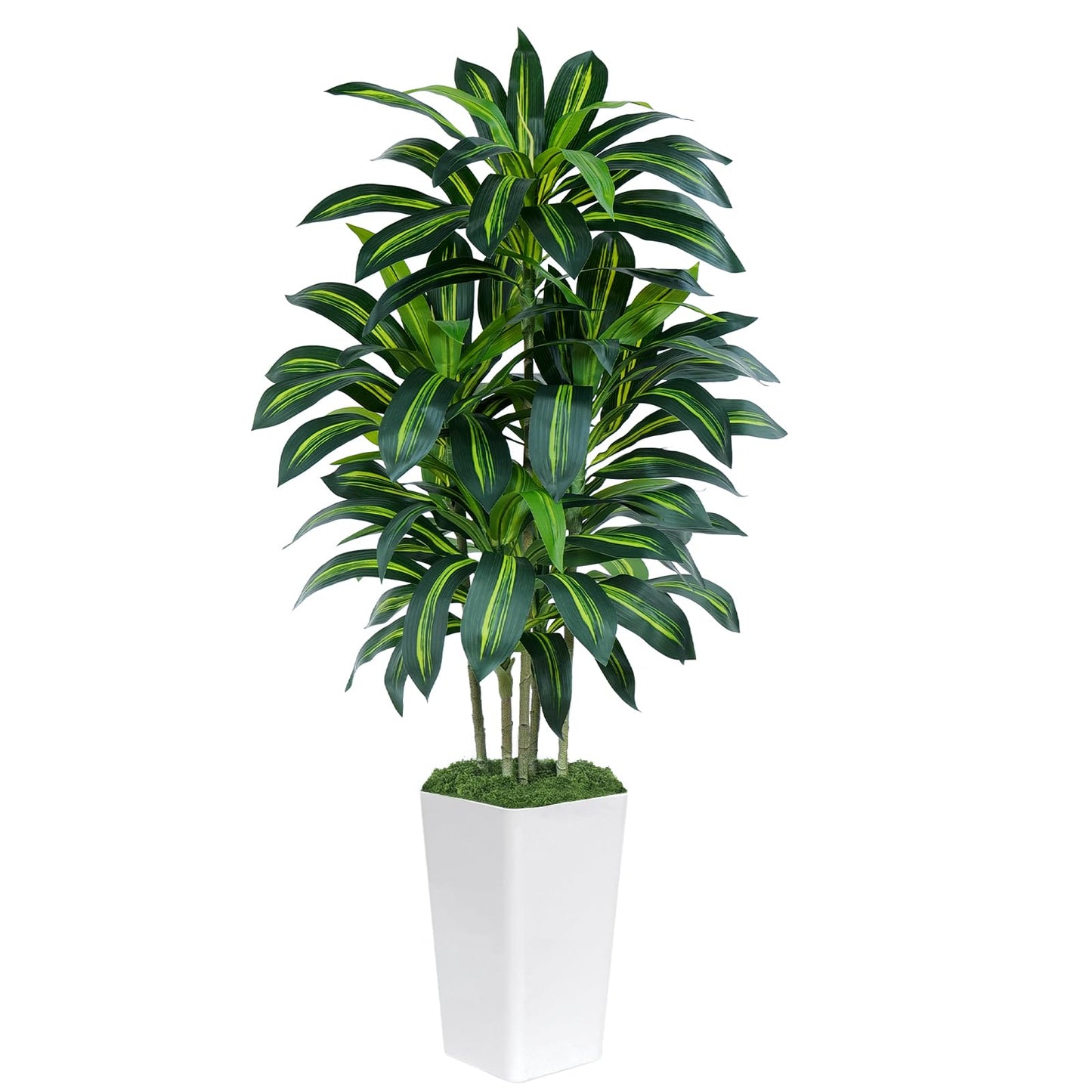 Keeplush 5FT Artificial Dracaena Tree - High-Density Foliage Fake Plant with White Tall Planter - Faux Yucca Floor Plant for Home Office Decor Indoor