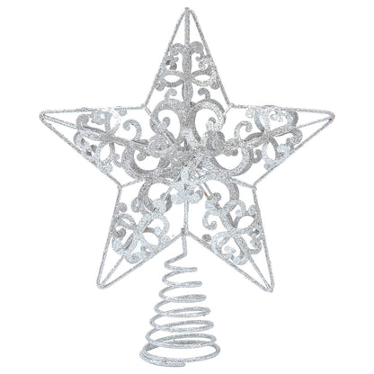 Aneco 10 Inches Christmas Treetop Star Metal Glittered Christmas Tree Topper Xmas Tree Decoration Topper for Christmas Holiday Home Office School Mall Decor, Silver