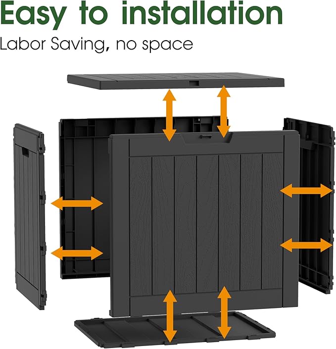 Outdoor Storage Box, Resin Deck Boxes Indoor and outdoor, Waterproof Storage Box Lockable Lid (Black,35 Gallon-2Pack)