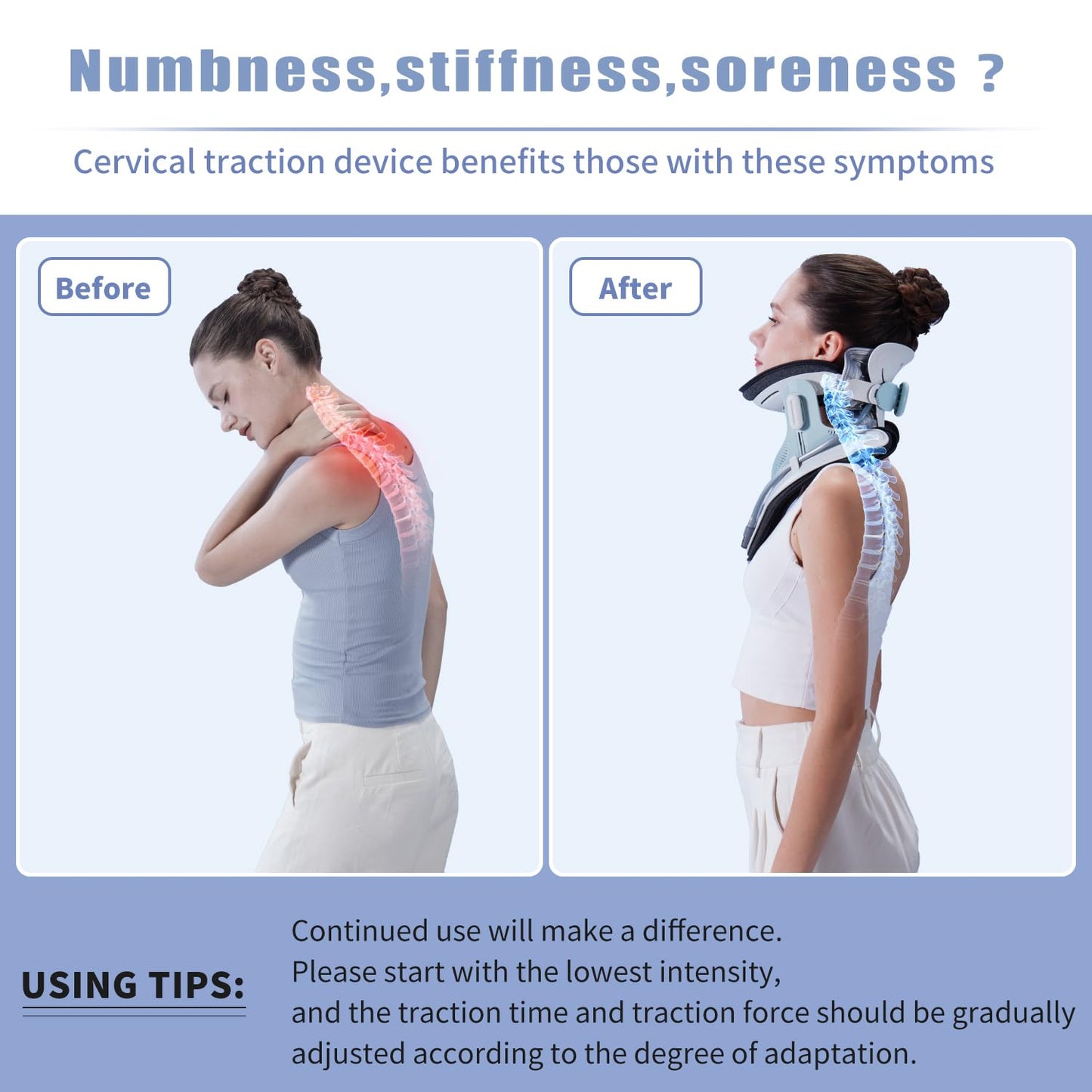 Twinklepoch Cervical Neck Traction Device, Electric Air Pump Cervical Traction Device with 3 Power Traction and 8 Built-in Airbag Support, Neck Pain Relief and Relaxation