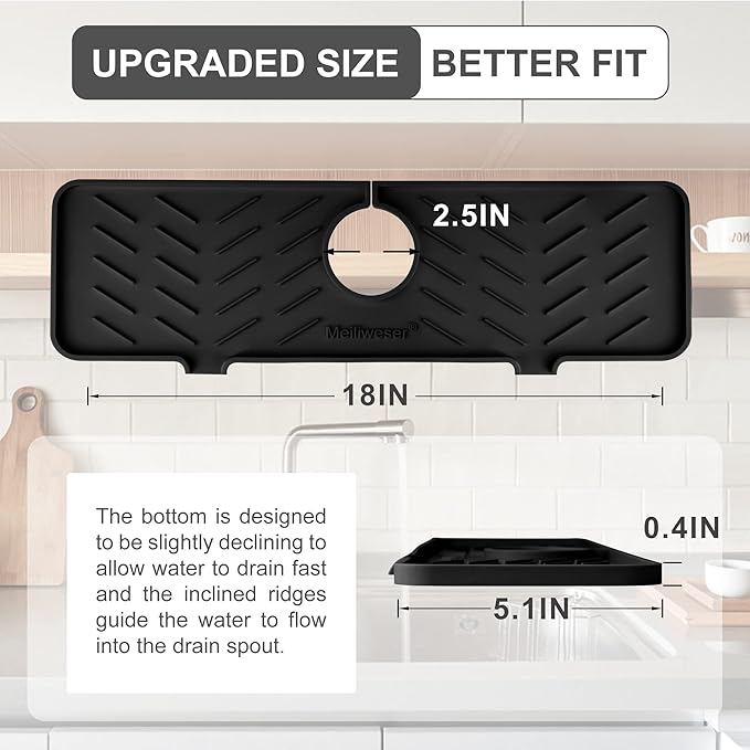 Meiliweser Silicone Faucet Mat for Kitchen Sink – Gen 2 Splash Guard