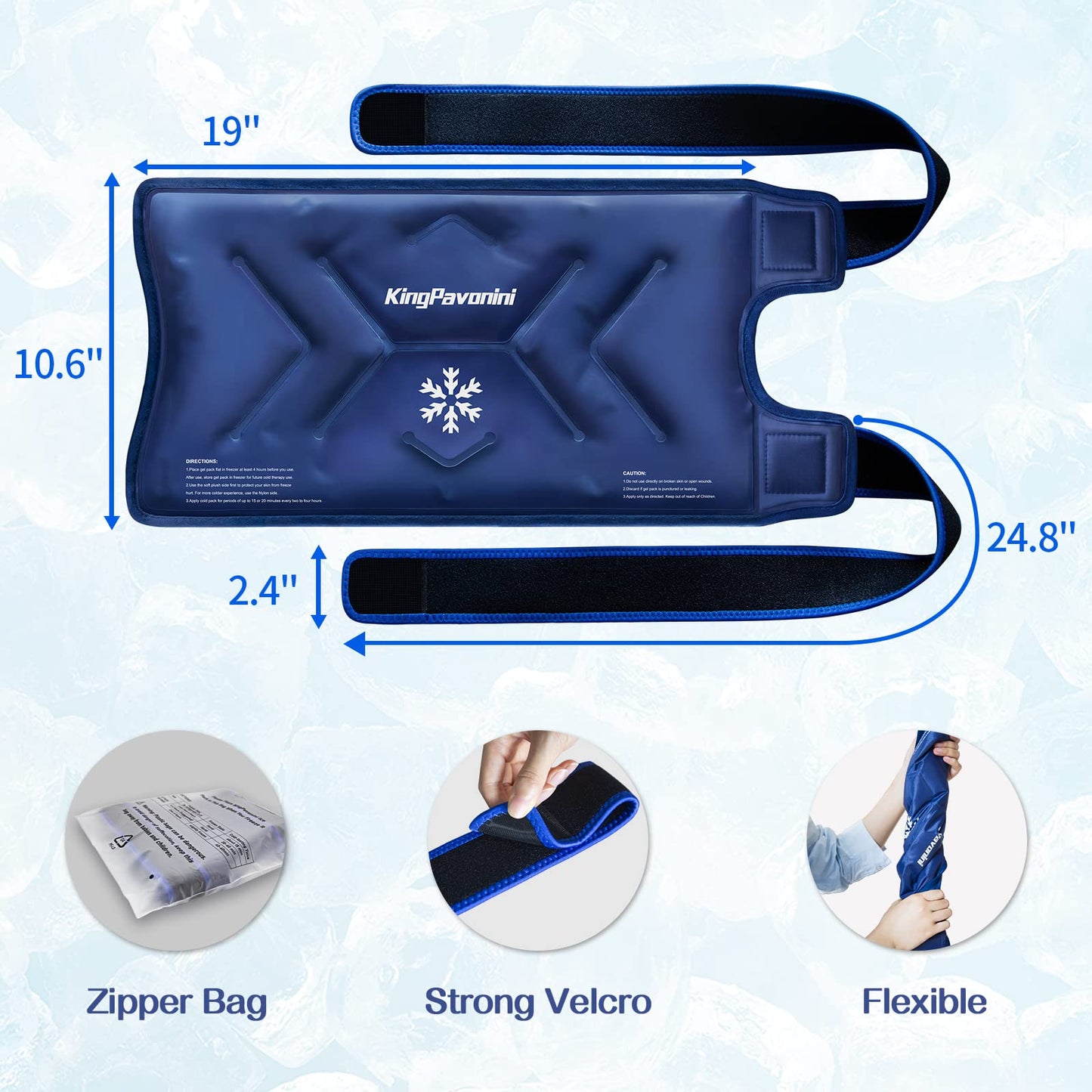 KingPavonini XXL Knee Ice Pack Wrap Around Entire Knee After Surgery, Large Reusable Gel Ice Pack for Injuries, Pain Relief, Swelling, Sports Injuries, 1 Pack (Blue)