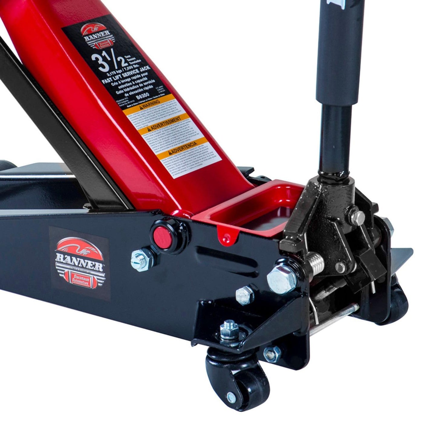 Blackhawk B6350 Black/Red Fast Lift Service Jack - 3.5 Ton Capacity, 28 1/2" L x 13 3/4" W x 6 1/2" H