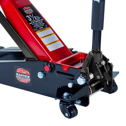Blackhawk B6350 Black/Red Fast Lift Service Jack - 3.5 Ton Capacity, 28 1/2" L x 13 3/4" W x 6 1/2" H
