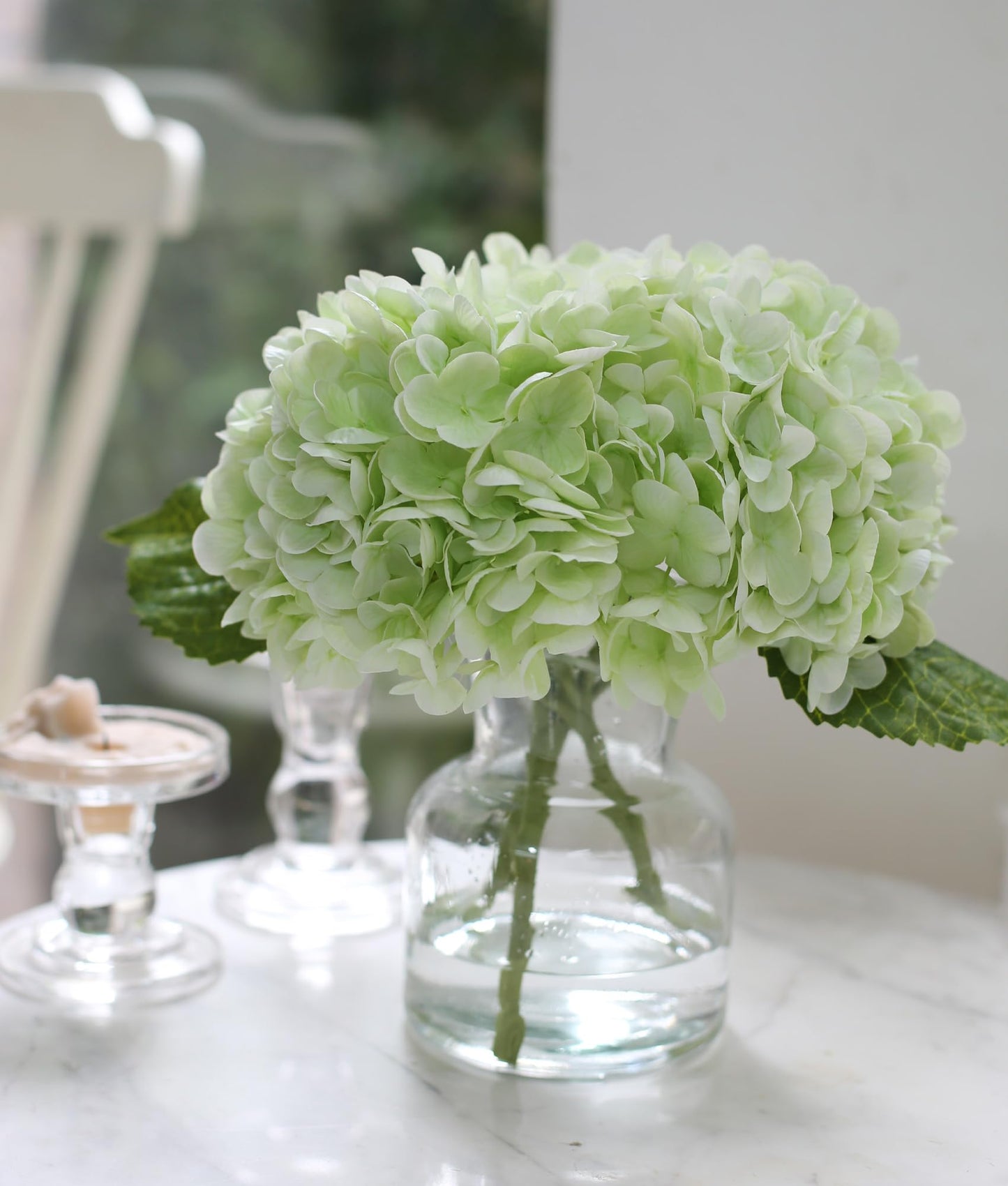 CHASMILE Real Touch Artificial Flowers Hydrangea in Vase for Home Decoration,Artificial Hydrangeas Centerpieces for Tables, Lifelike Fake Hydrangea in Vase for Bathroom, Office and Water Bar