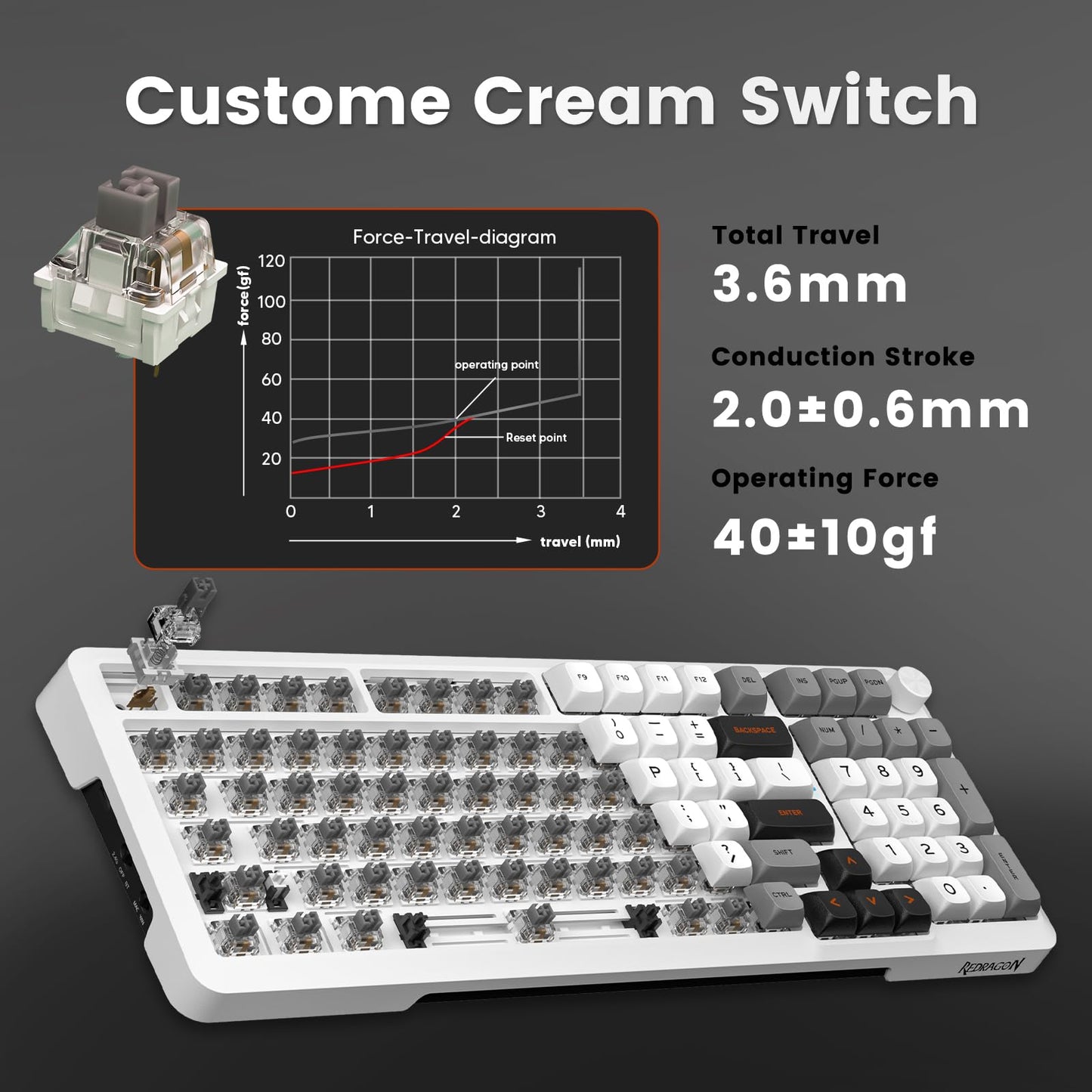 Redragon Wireless Mechanical Keyboard, 3 Mode Gasket Mounted RGB Gaming Keyboard with Volume Knob, Pre-Lubed Linear Switches, MDA-Profile, 98 Keys Hot Swappable Creamy Keyboard for PC/Tablet/Xbox/PS4