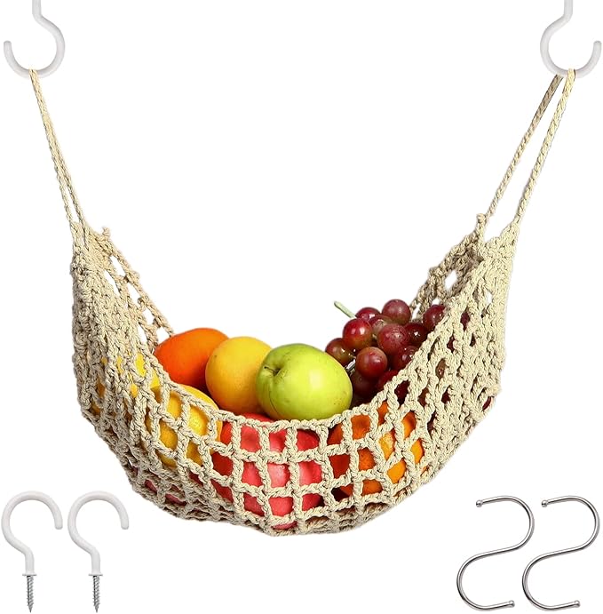 Fruit Hammock for Kitchen Under Cabinet, Large Macrame Fruit Hammock for