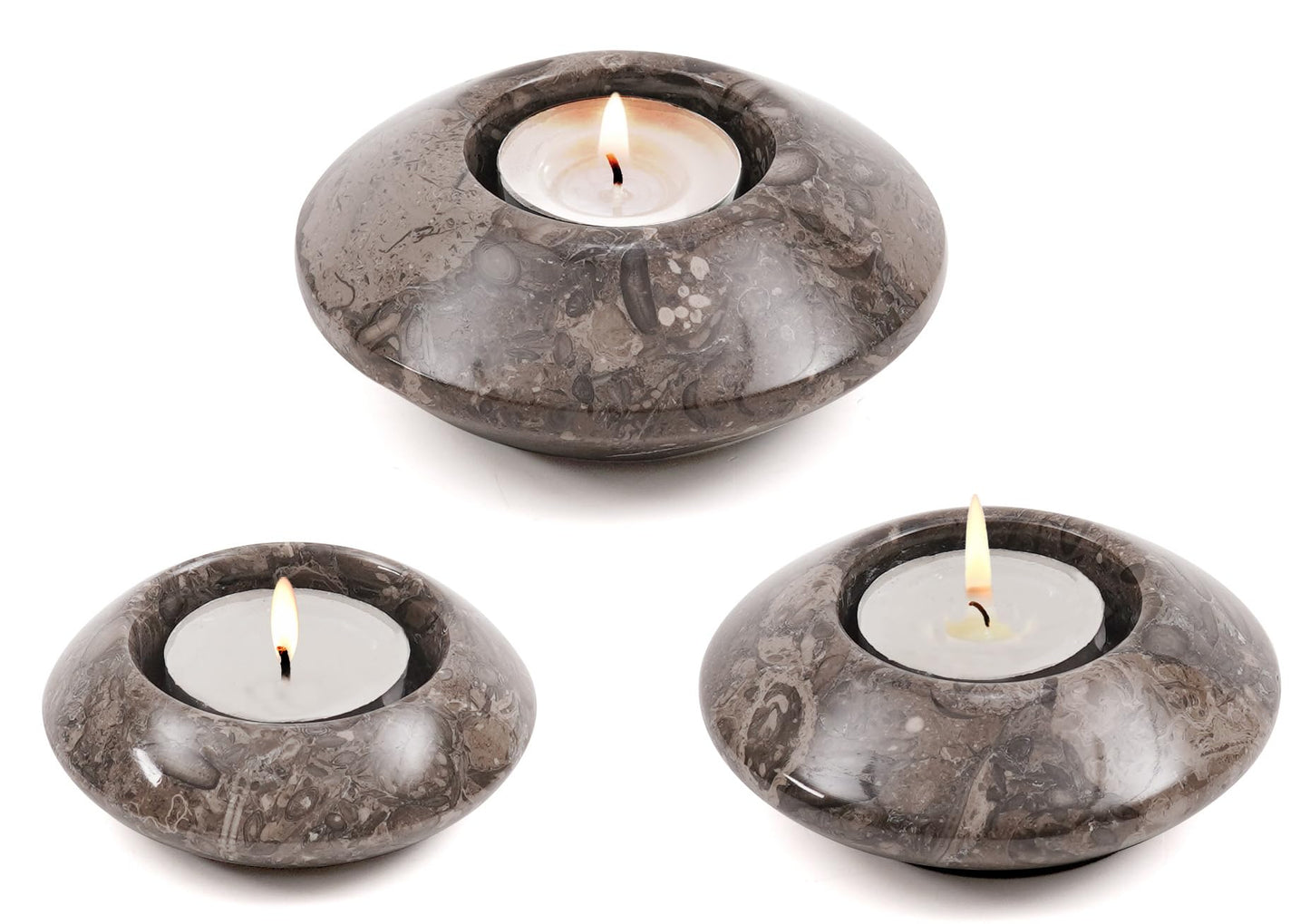 Tea Light Candle Holders Set of 3 – Handcrafted Natural Marble Tealight & Votive Holders in Graduated Sizes (4", 3.5", 3"), Decorative Stone Candle Holders for Home Décor & Table Centerpieces