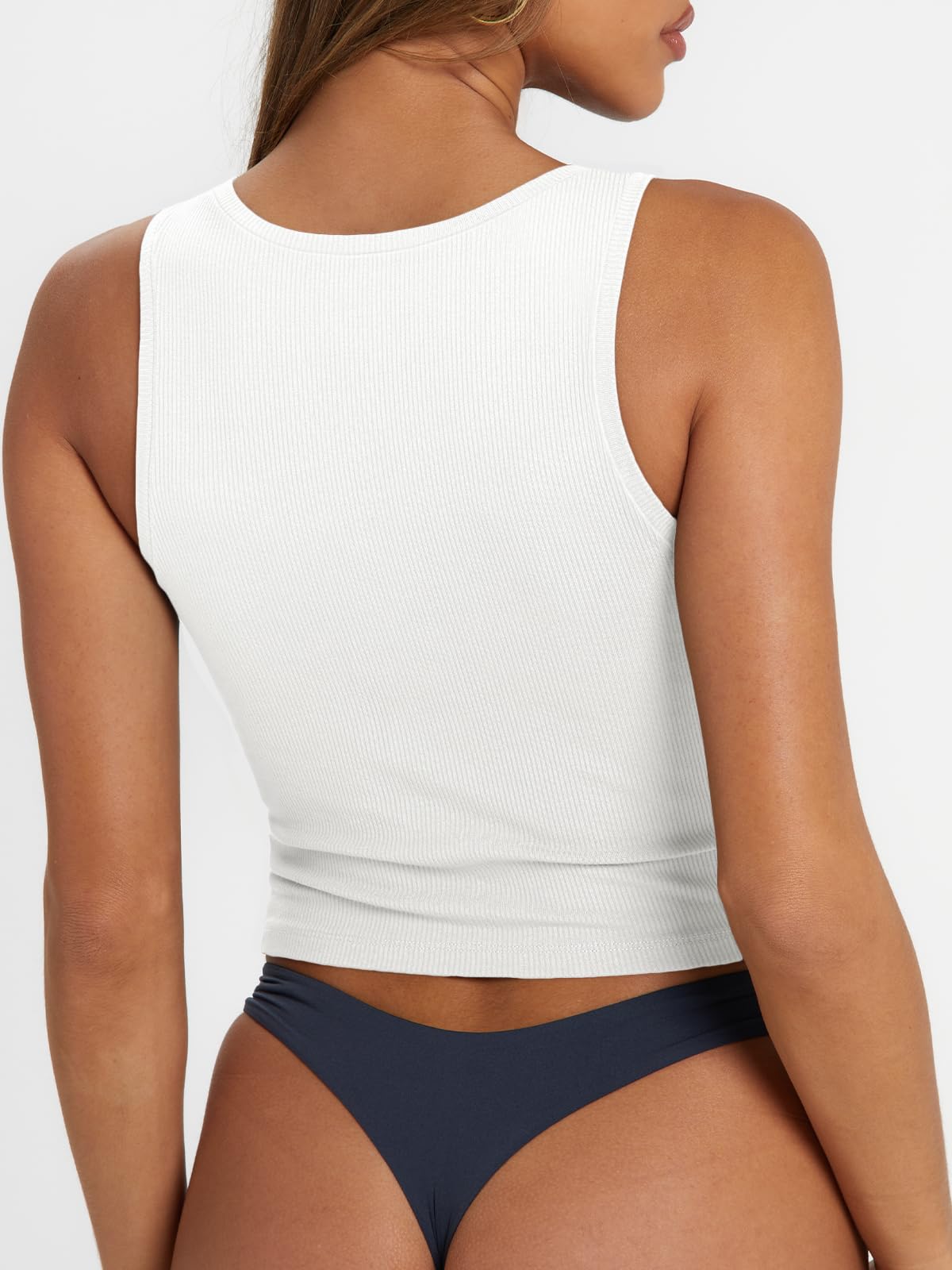 Trendy Queen Women's Summer Square Neck Tank Tops Workout Cropped Ribbed Summer Camisole Sleeveless Clothes 2025 White S